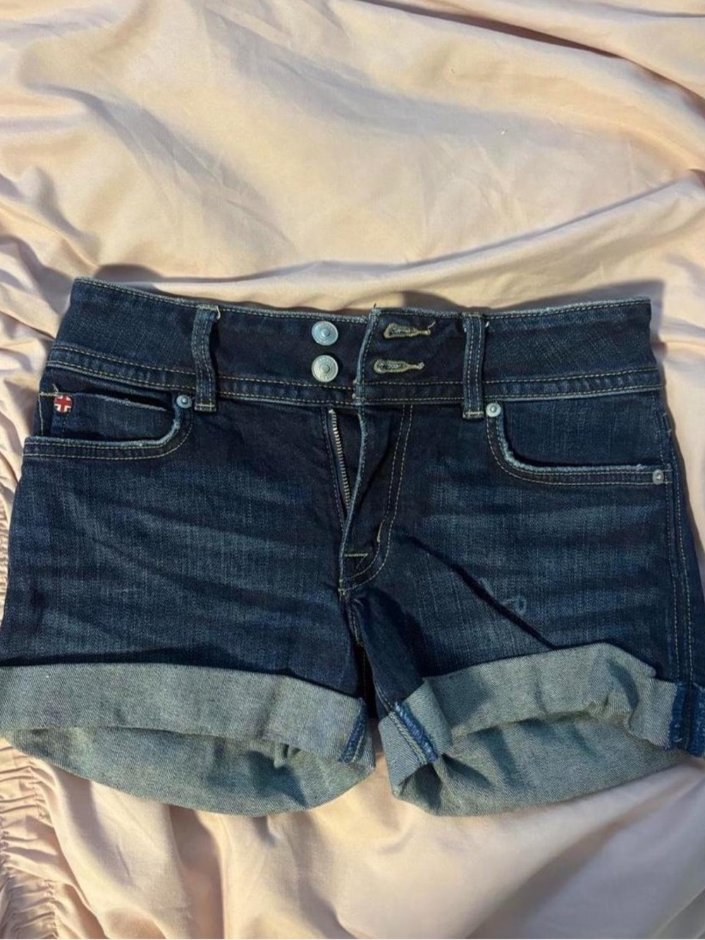 Hudson Vintage Y2K Dark Blue Denim Cuffed Women's Denim Shorts